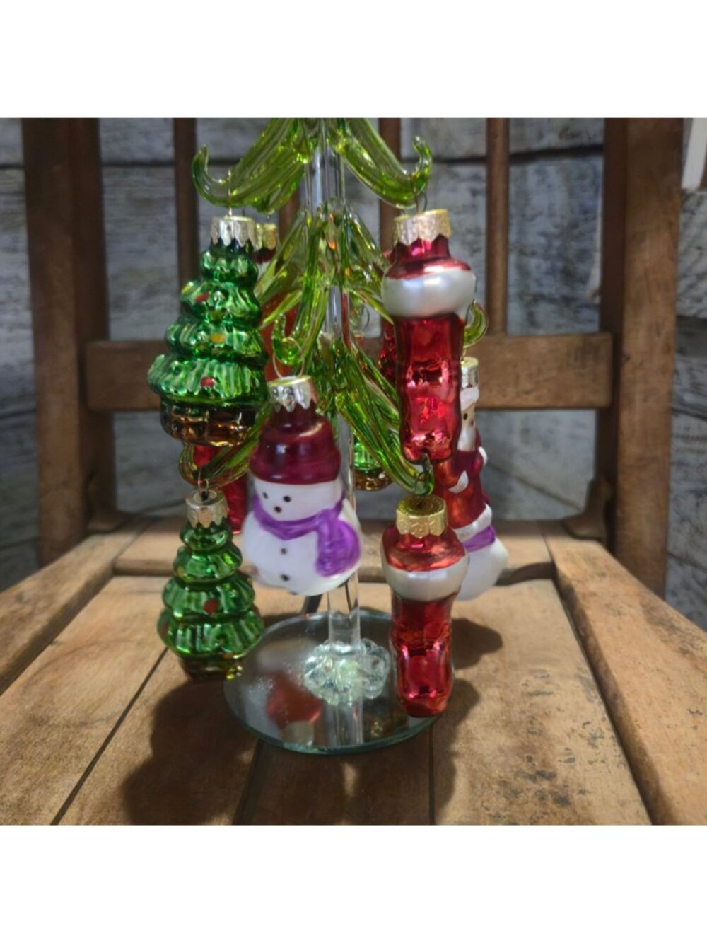 Vintage glass Christmas Tree with Mini mercury Ornaments Hand Blown snowman 8" - Picture 9 of 13